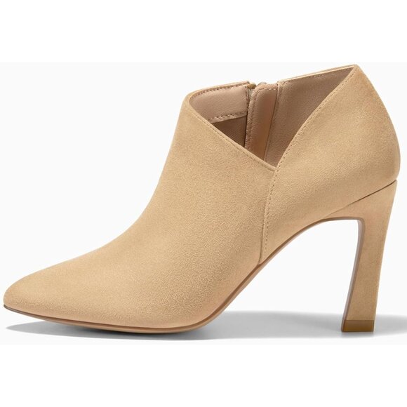 ⚡Women's Light Khaki Pointed Toe V Cut Ankle Boots Kitten Heel Side Zip Office - Picture 4 of 6